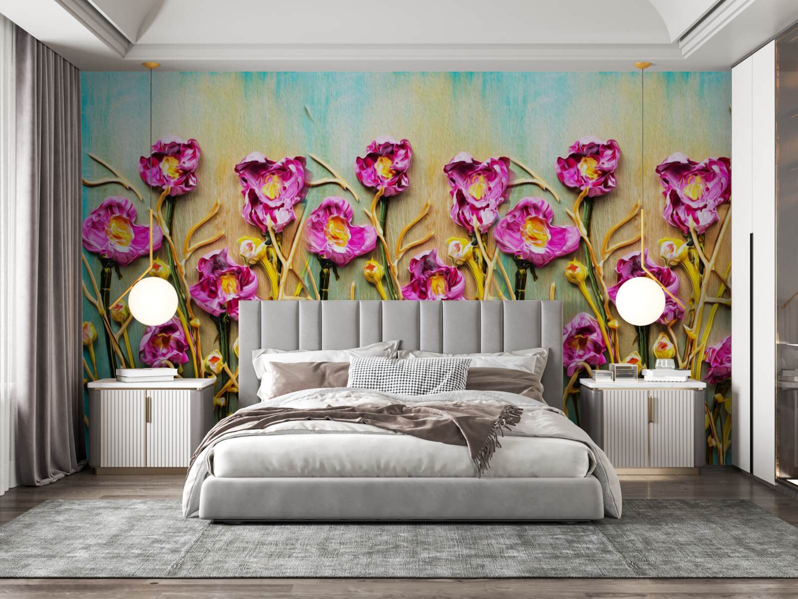 Fototapeta abstrakcyjne kwiaty przedstawione w farbach olejnych