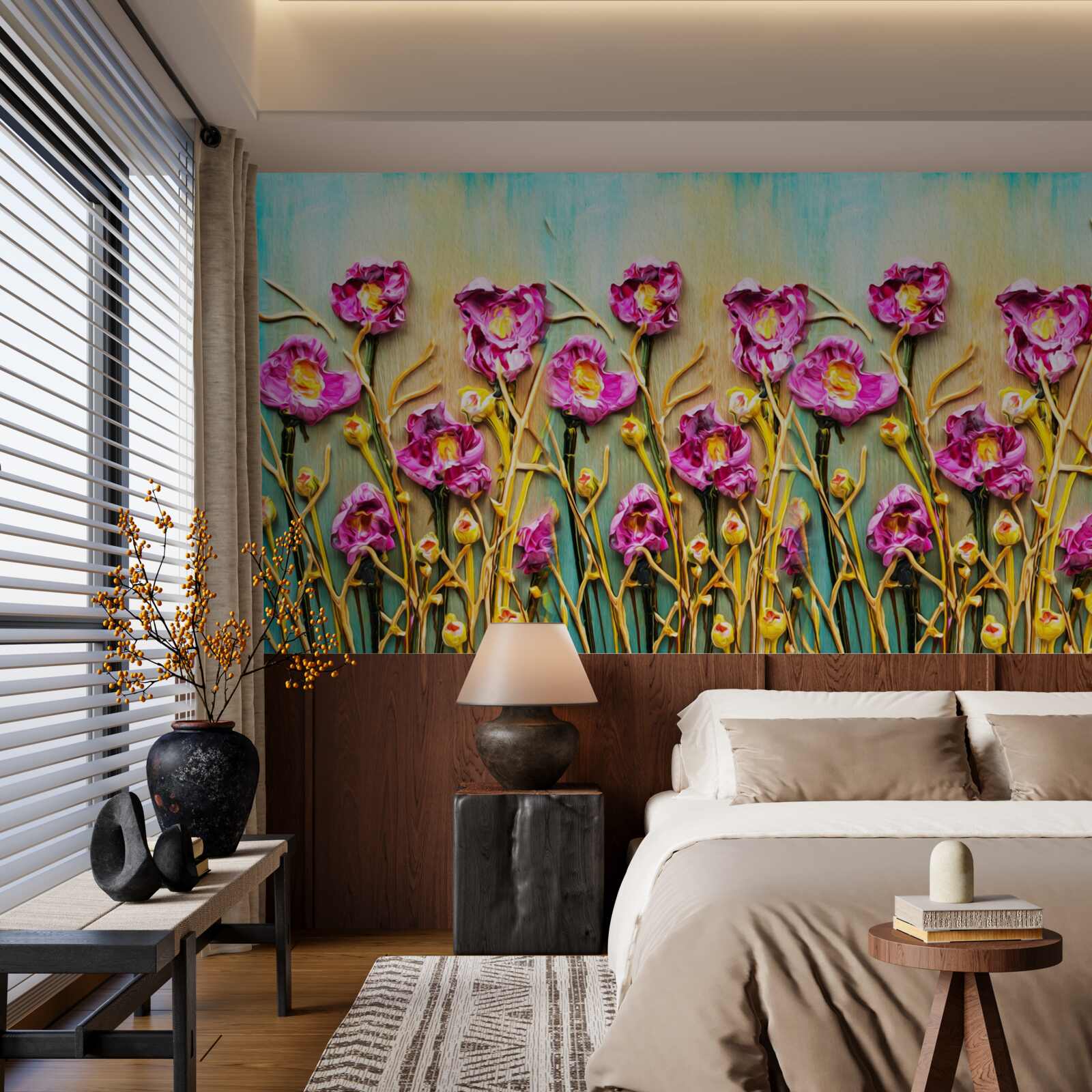 Fototapeta abstrakcyjne kwiaty przedstawione w farbach olejnych