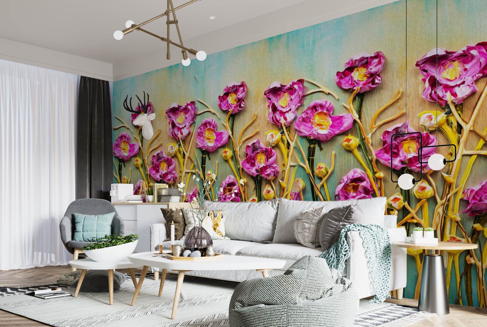 Fototapeta abstrakcyjne kwiaty przedstawione w farbach olejnych