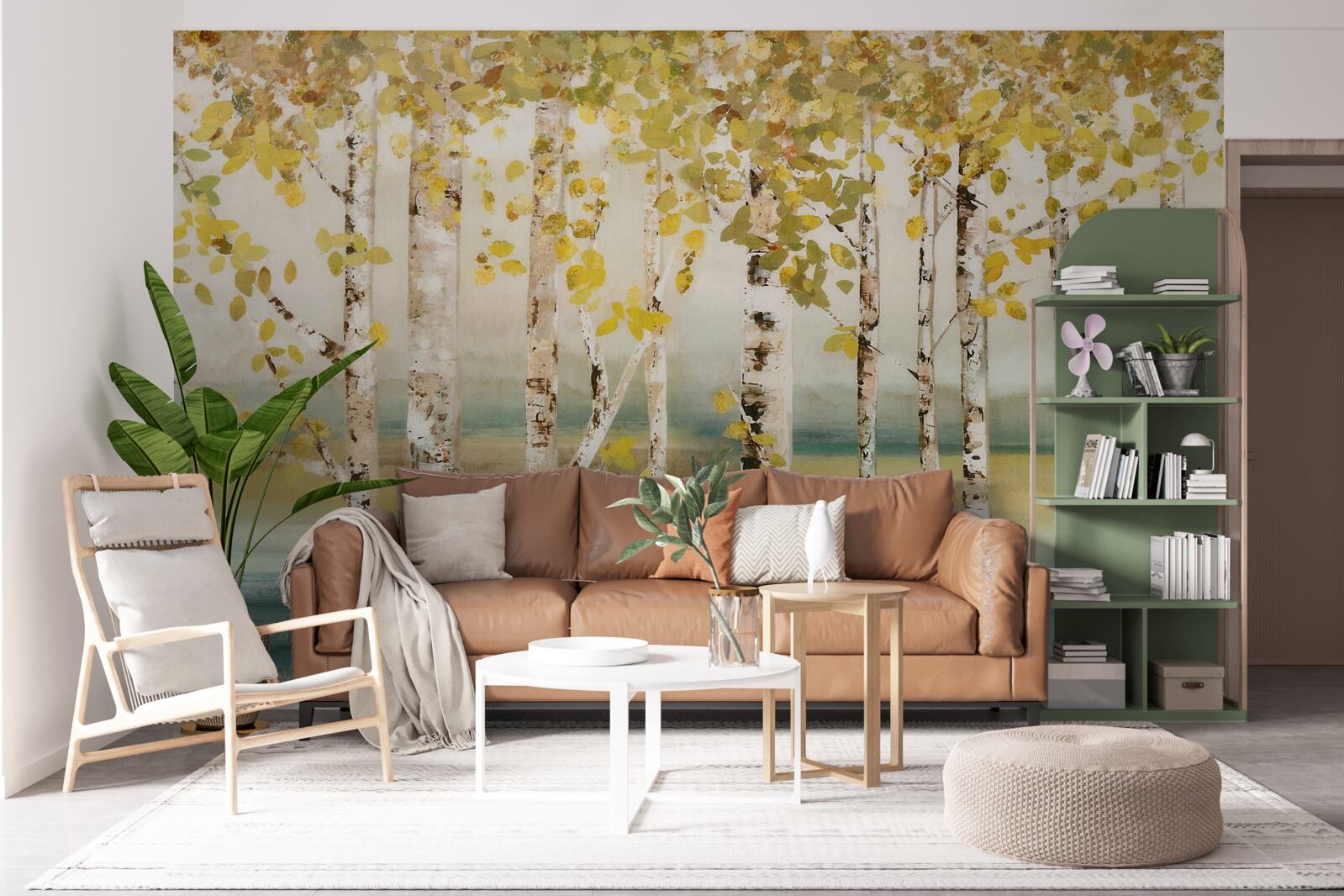 Fototapeta staw po lesie brzozowym jesienią