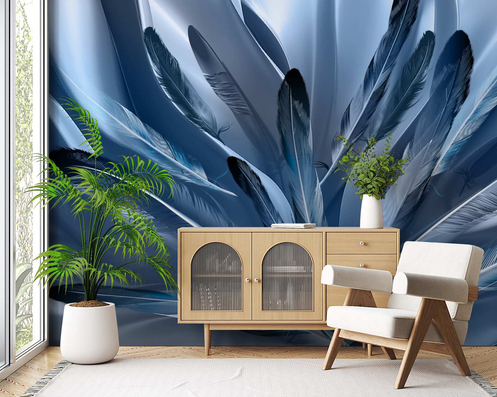 Fototapeta tło usiane niebieskimi piórami