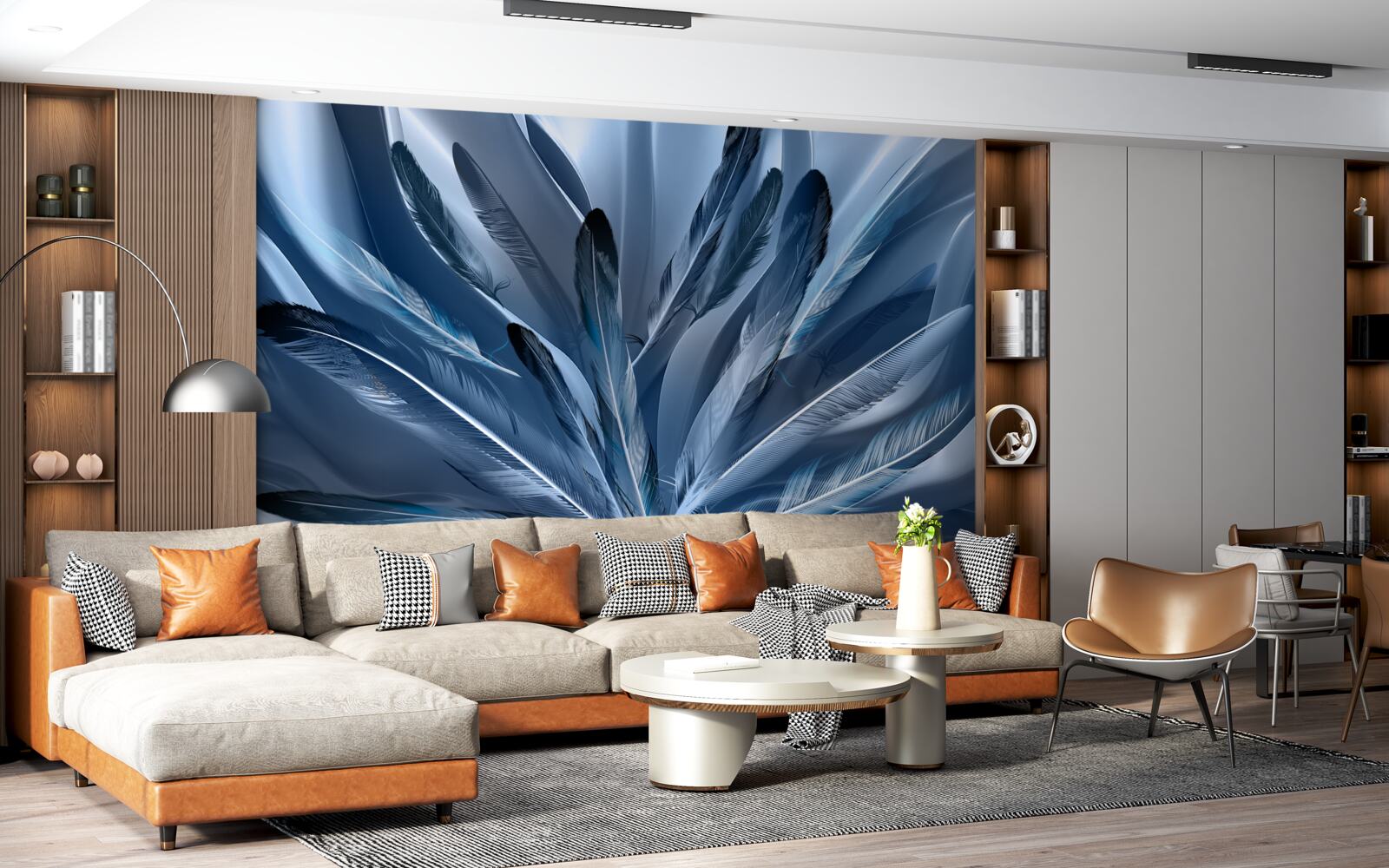 Fototapeta tło usiane niebieskimi piórami