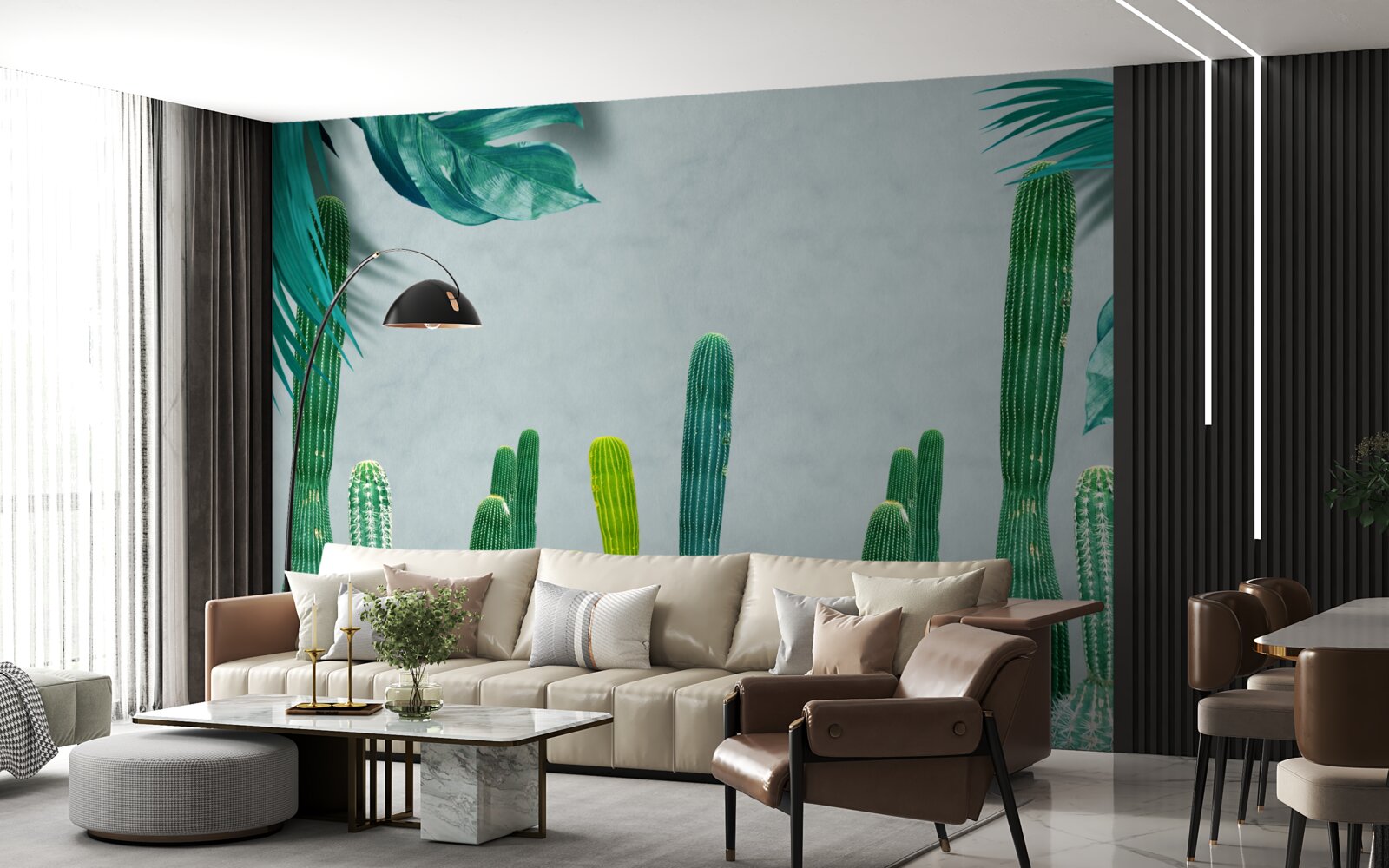 Fototapeta tropikalne palmy ozdobione są zielonymi kaktusami