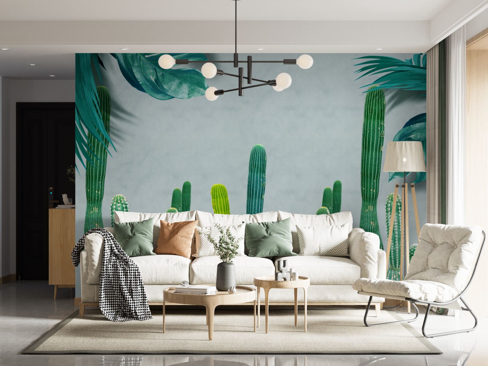 Fototapeta tropikalne palmy ozdobione są zielonymi kaktusami