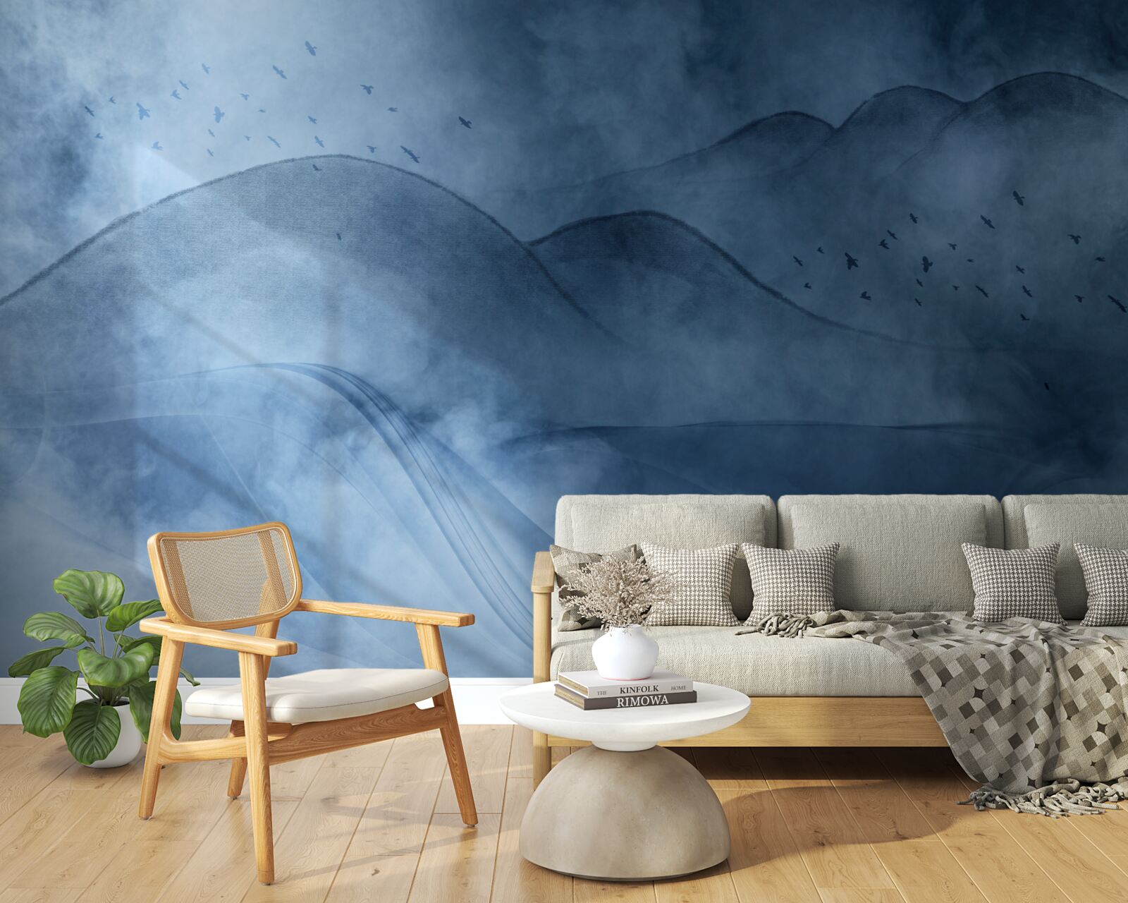 Fototapeta góry spowijane mgłą, za zasłoną morską