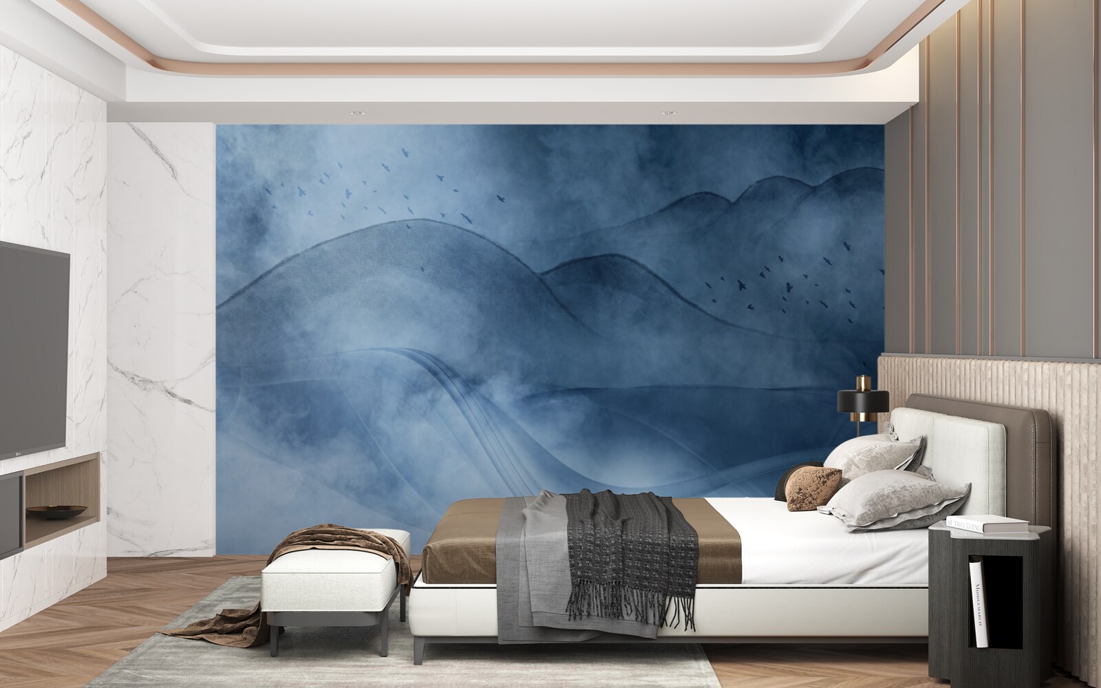 Fototapeta góry spowijane mgłą, za zasłoną morską