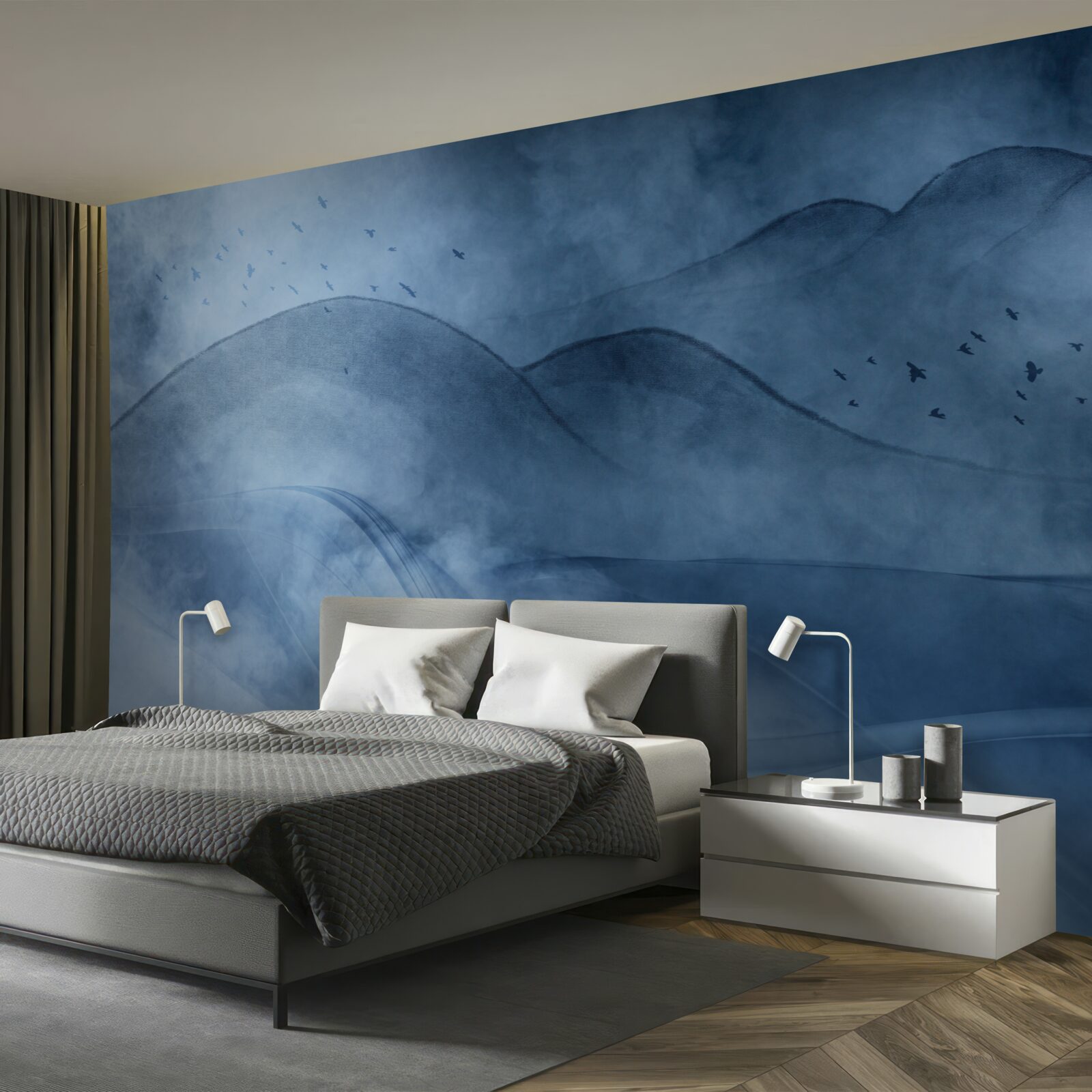 Fototapeta góry spowijane mgłą, za zasłoną morską