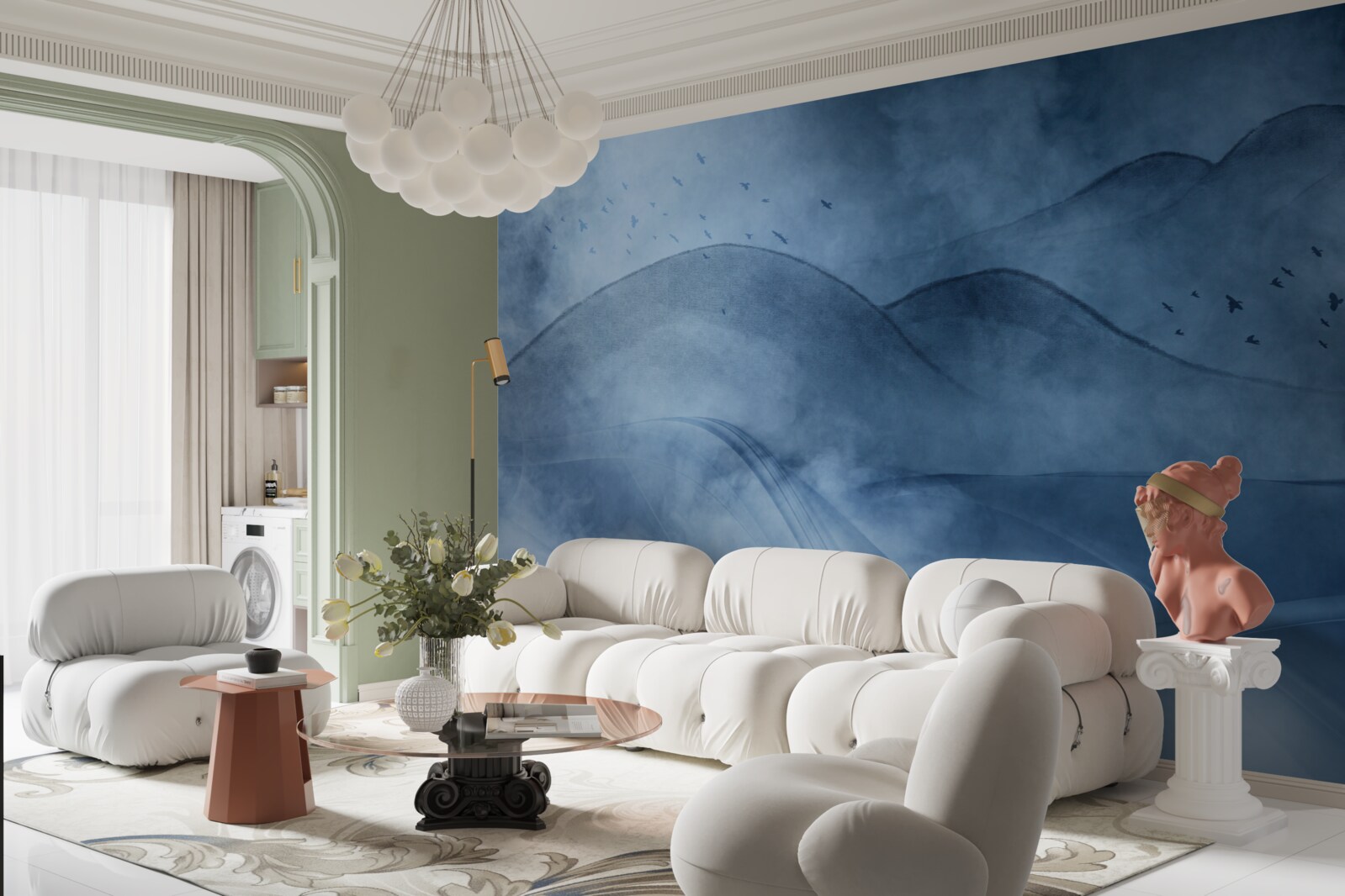 Fototapeta góry spowijane mgłą, za zasłoną morską