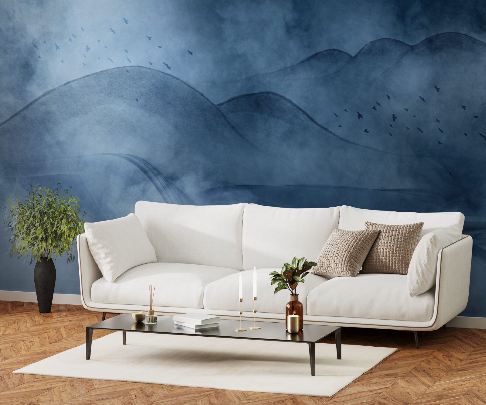 Fototapeta góry spowijane mgłą, za zasłoną morską