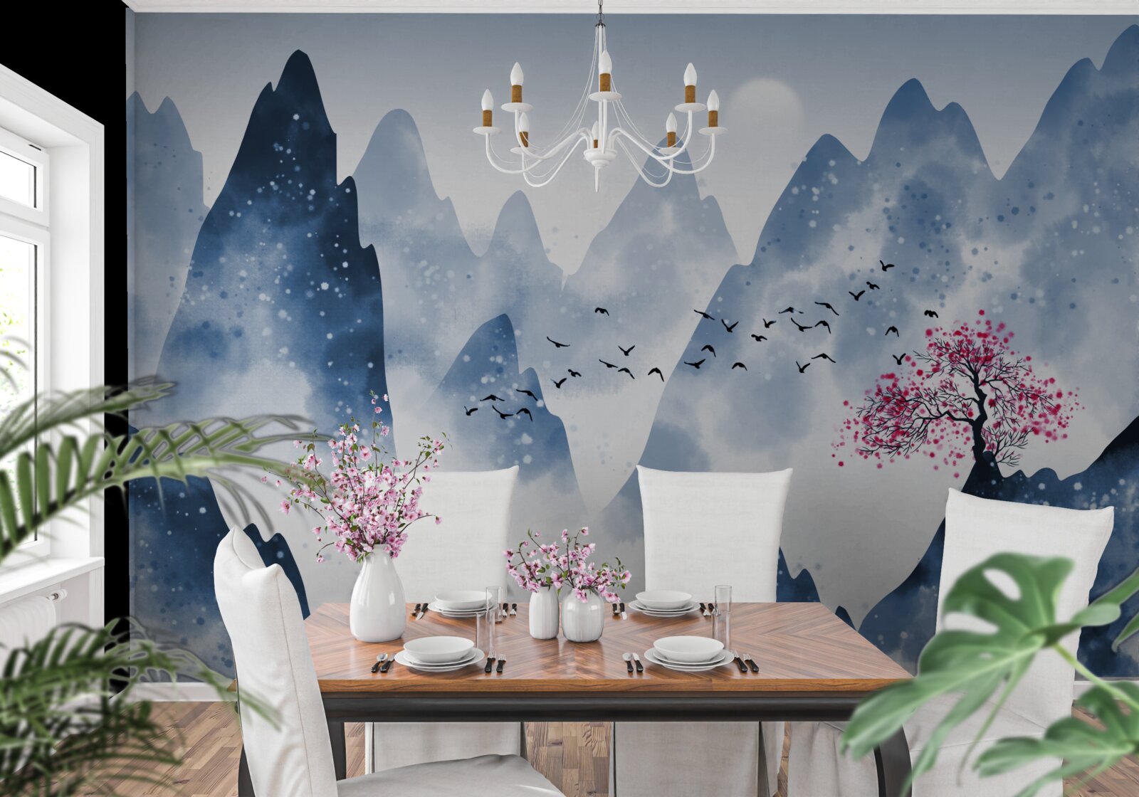 Fototapeta rybak wraca przez górskie jezioro