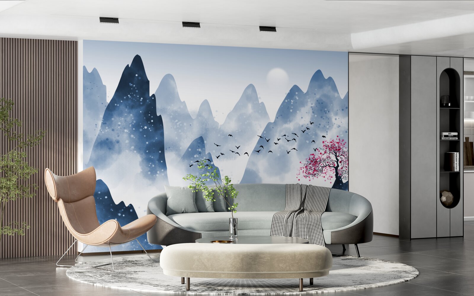 Fototapeta rybak wraca przez górskie jezioro