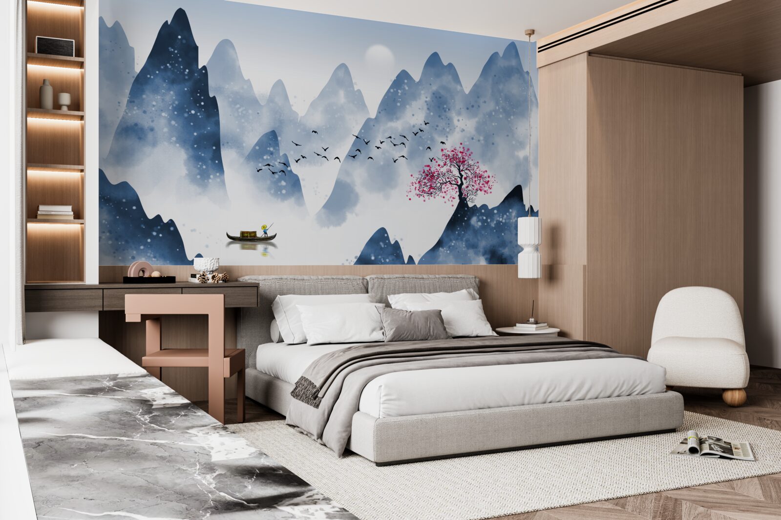 Fototapeta rybak wraca przez górskie jezioro