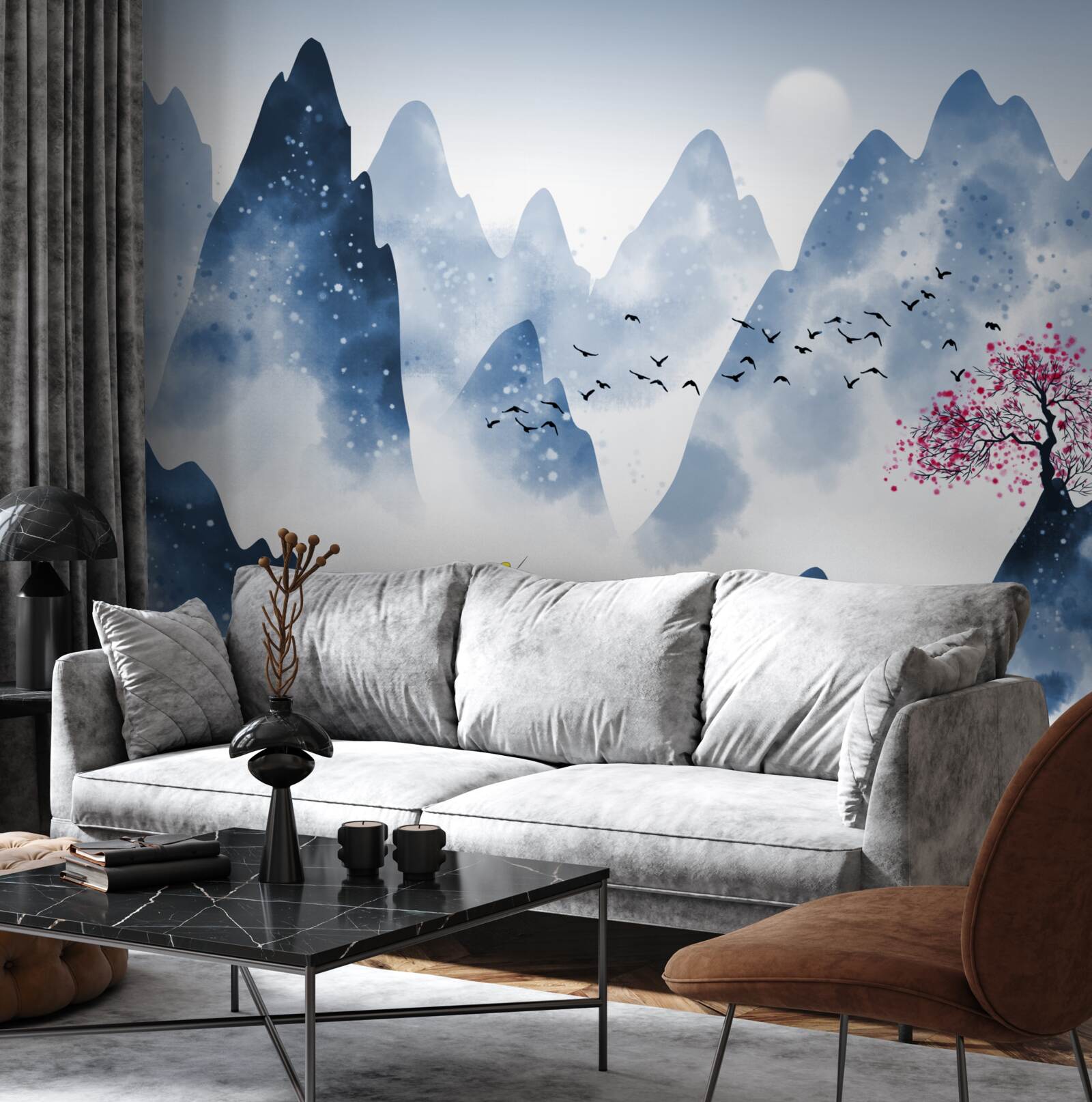 Fototapeta rybak wraca przez górskie jezioro