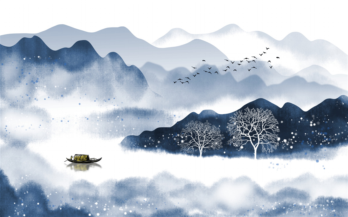 Fototapeta wędkarz powoli płynie wzdłuż cichego górskiego zbiornika