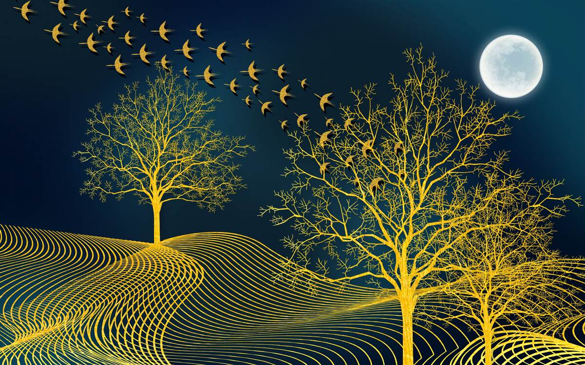 Fototapeta nocne niebo jest wypełnione złotym lasem