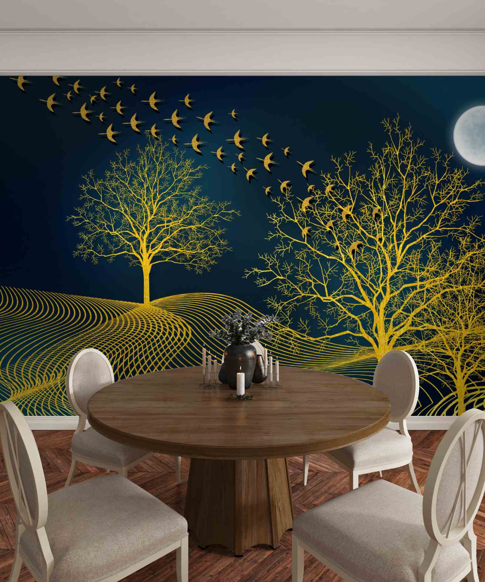 Fototapeta nocne niebo jest wypełnione złotym lasem