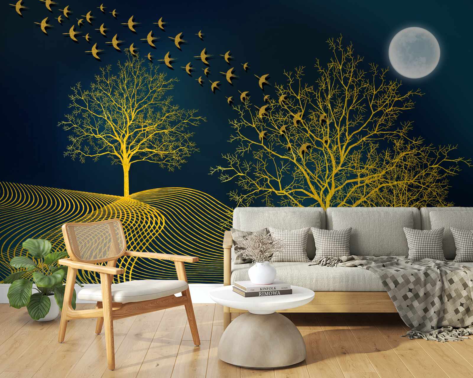 Fototapeta nocne niebo jest wypełnione złotym lasem