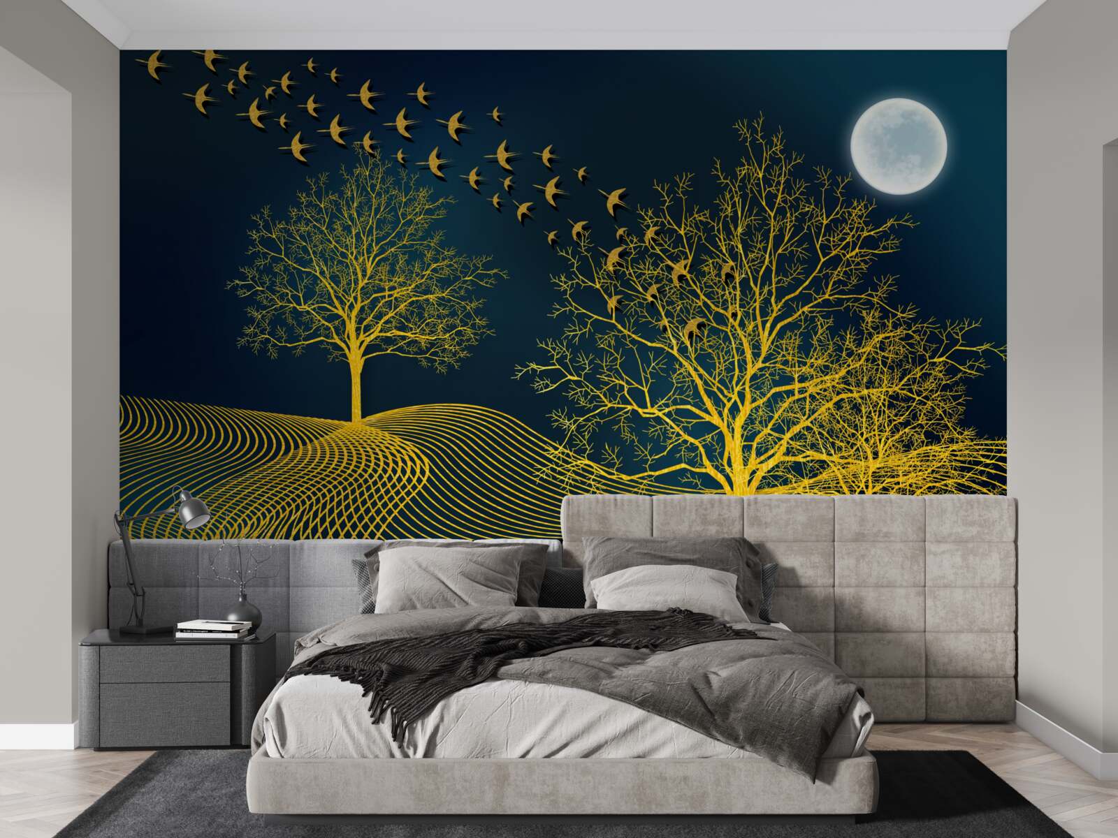 Fototapeta nocne niebo jest wypełnione złotym lasem