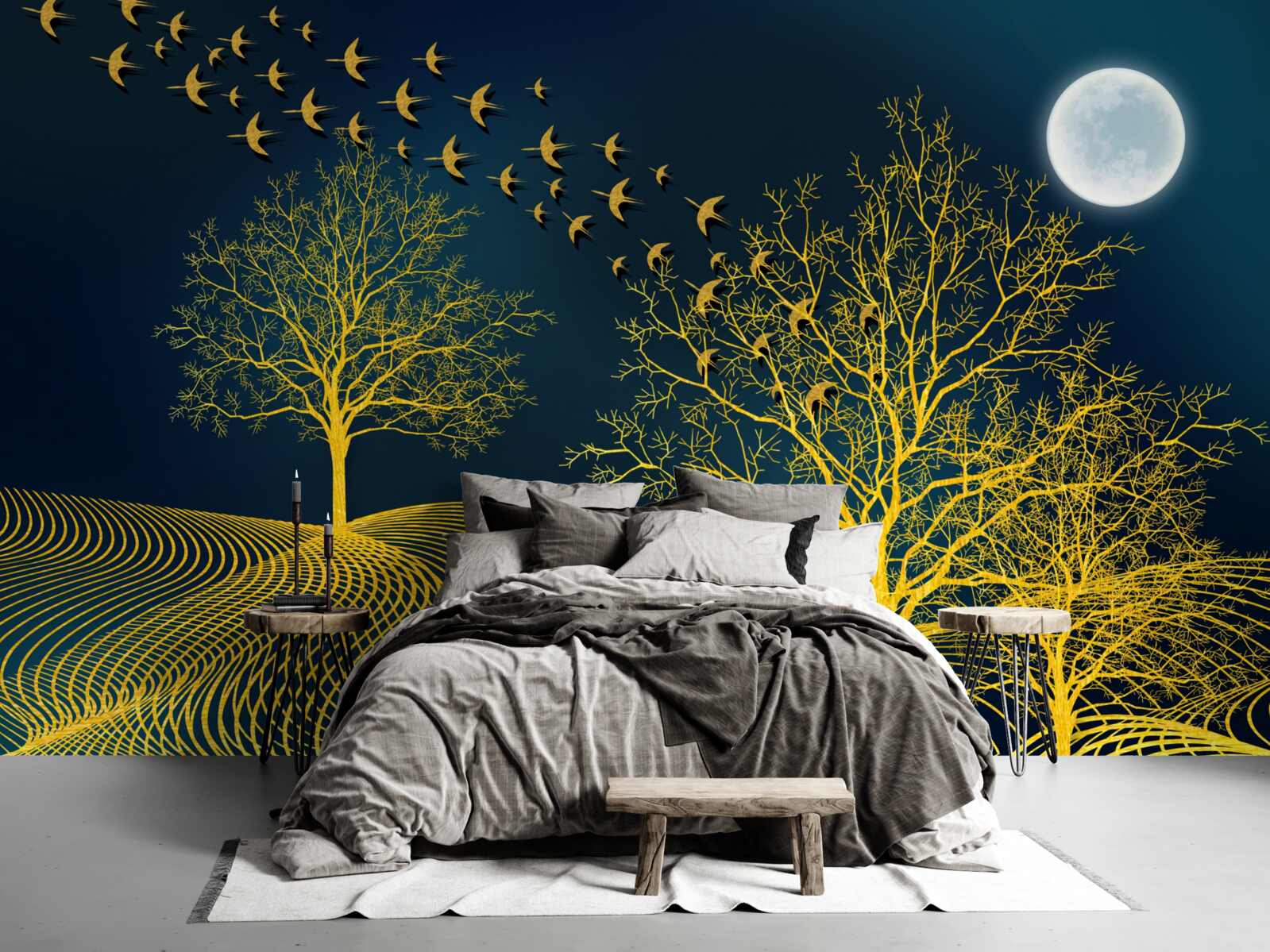 Fototapeta nocne niebo jest wypełnione złotym lasem