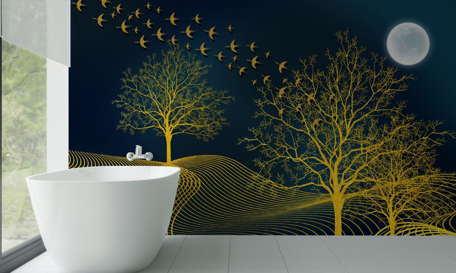 Fototapeta nocne niebo jest wypełnione złotym lasem