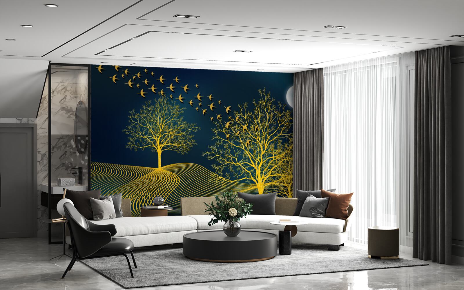 Fototapeta nocne niebo jest wypełnione złotym lasem