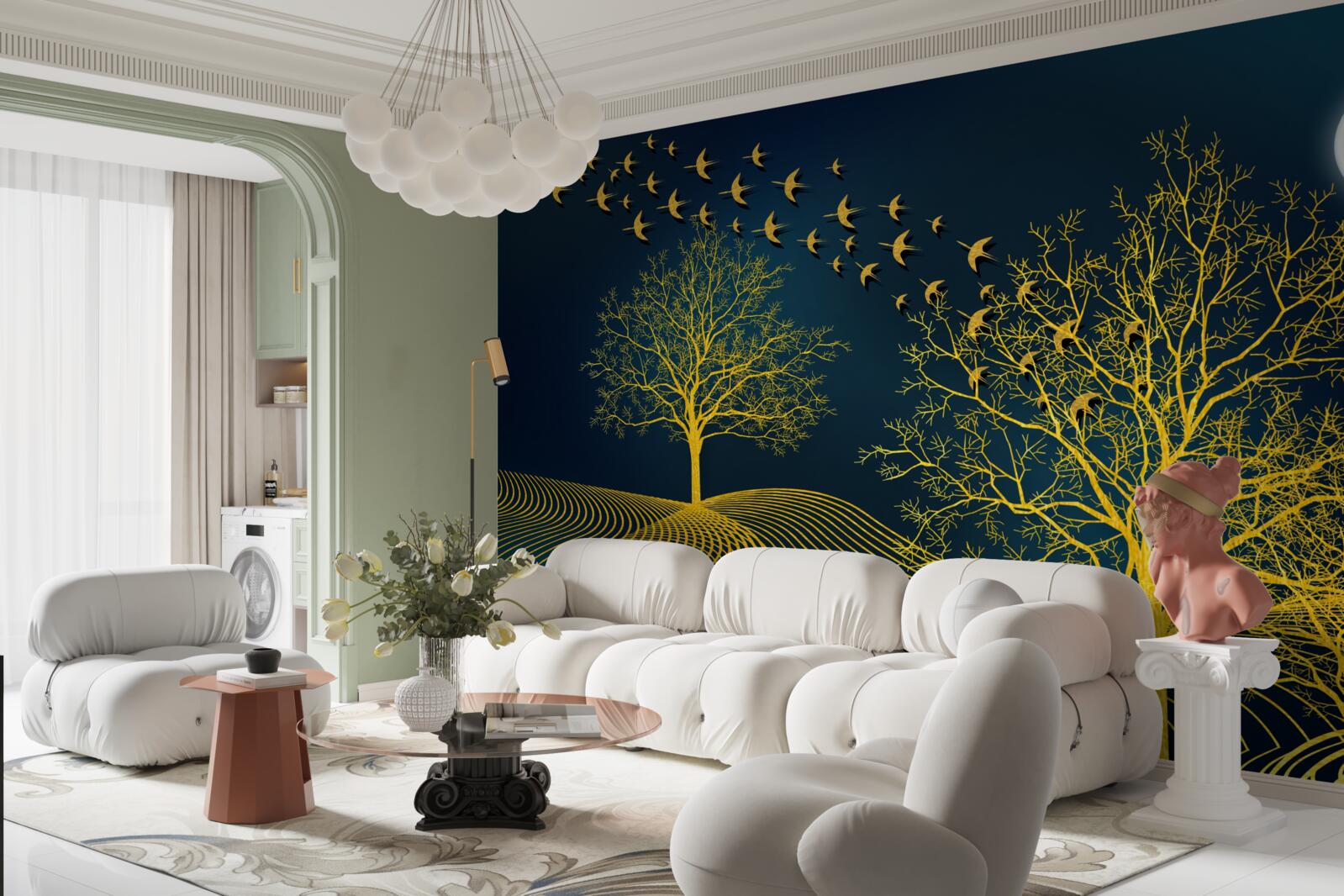 Fototapeta nocne niebo jest wypełnione złotym lasem