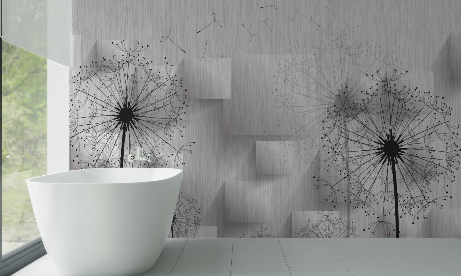 Fototapeta mniszki na tle geometrycznych kształtów tworzących kwadraty