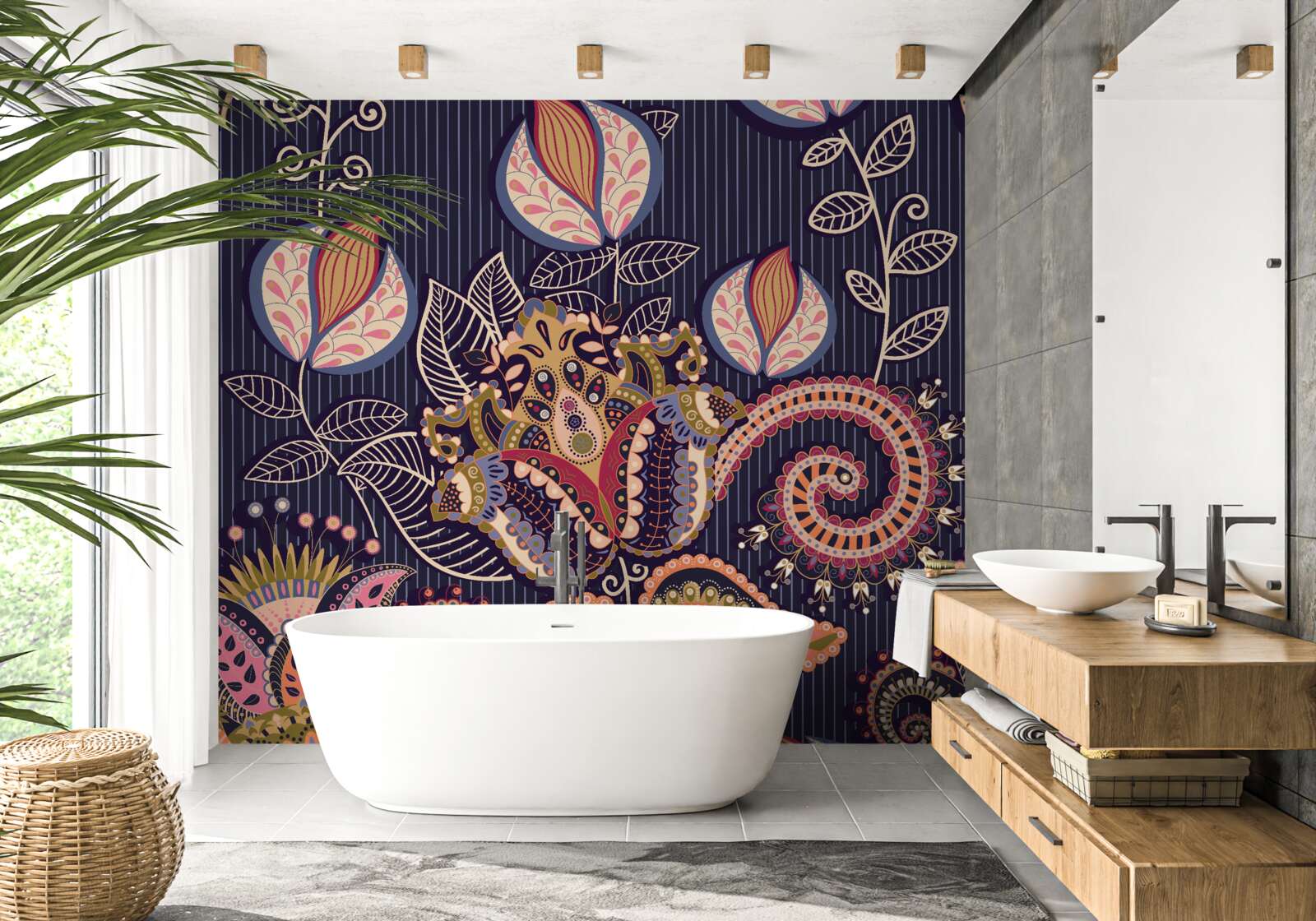 Fototapeta kwiaty w stylu vintage na niebieskim tle