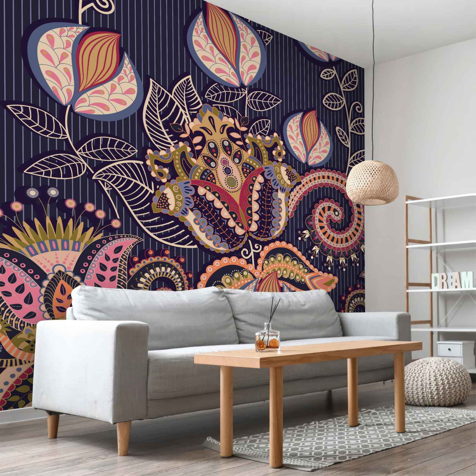 Fototapeta kwiaty w stylu vintage na niebieskim tle