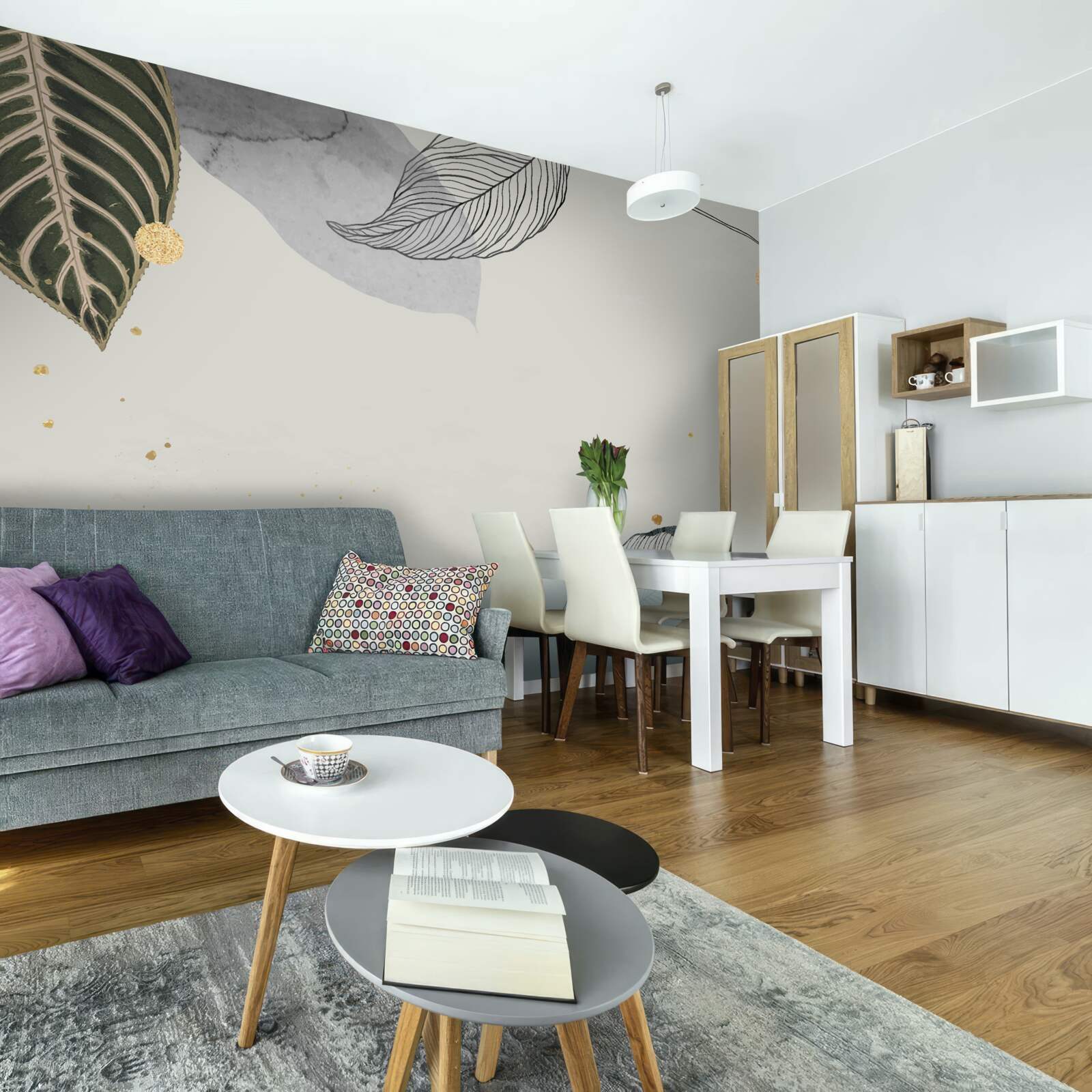 Fototapeta duże liście tropikalne znajdują się na szarym tle