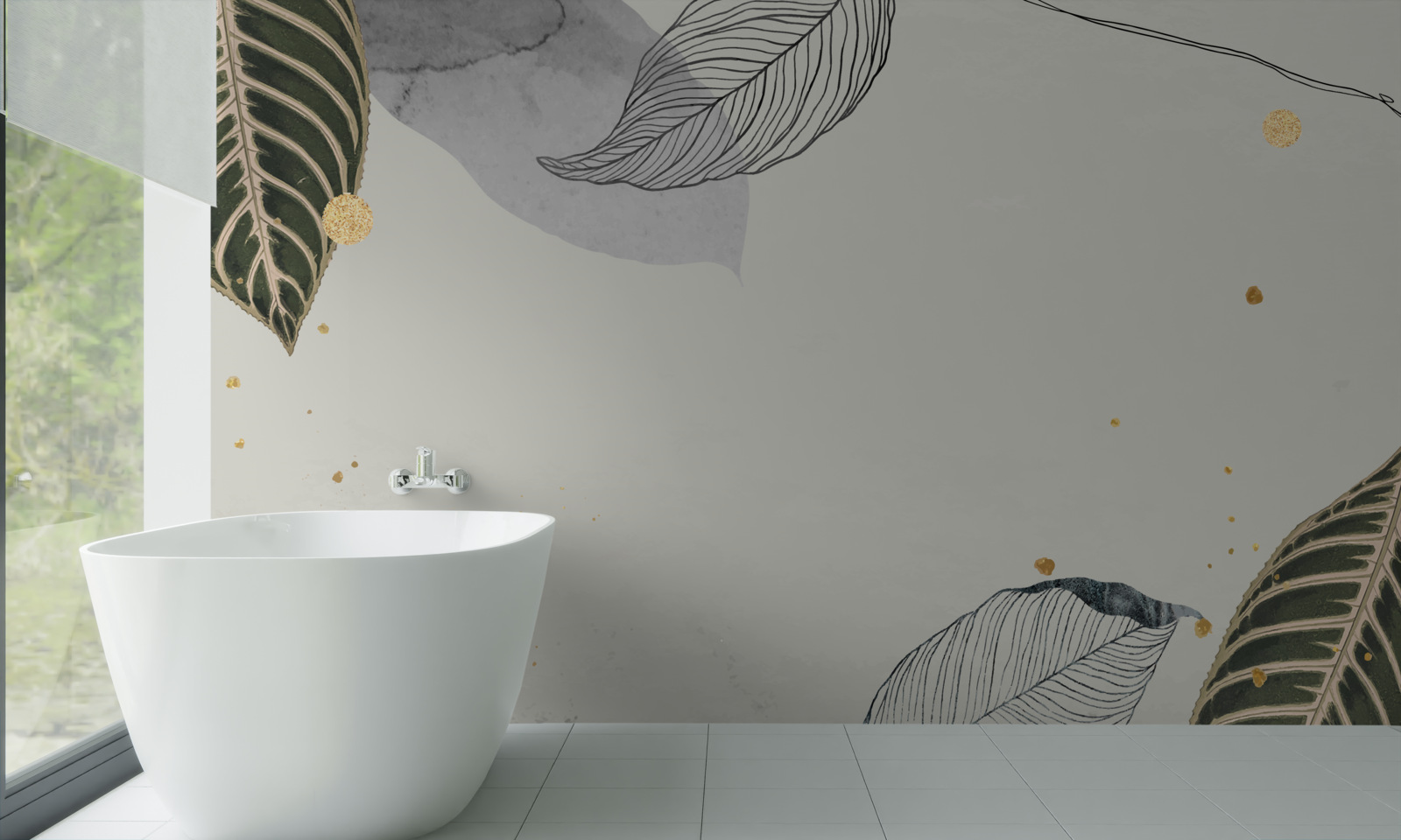 Fototapeta duże liście tropikalne znajdują się na szarym tle