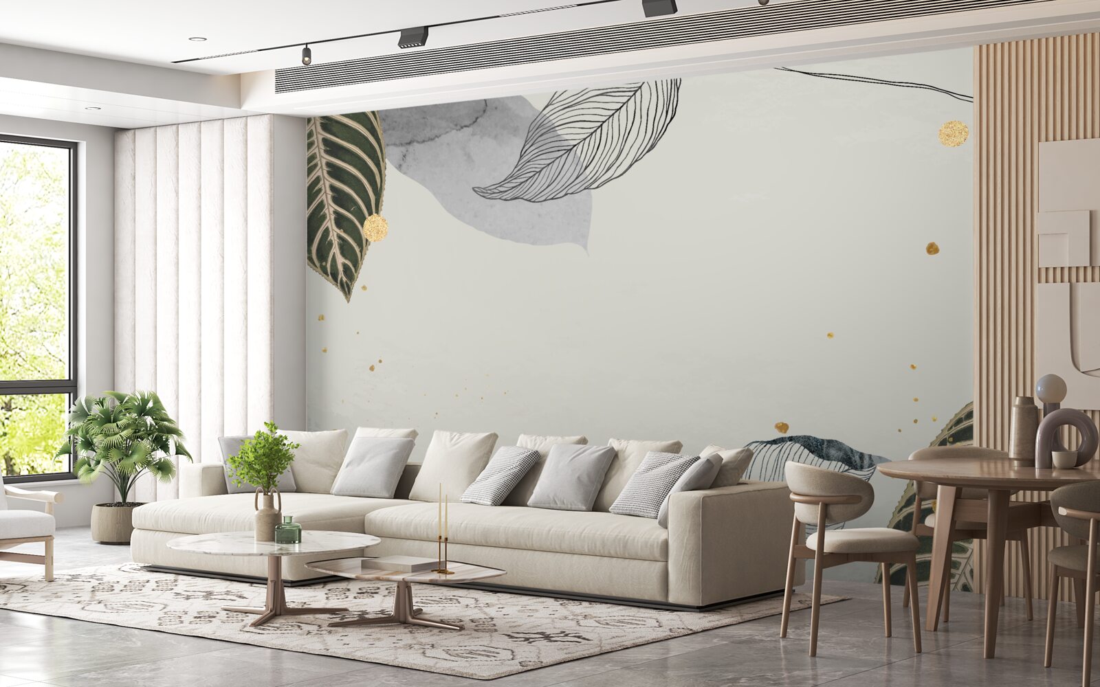 Fototapeta duże liście tropikalne znajdują się na szarym tle