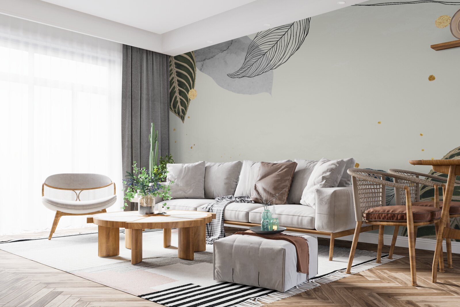 Fototapeta duże liście tropikalne znajdują się na szarym tle