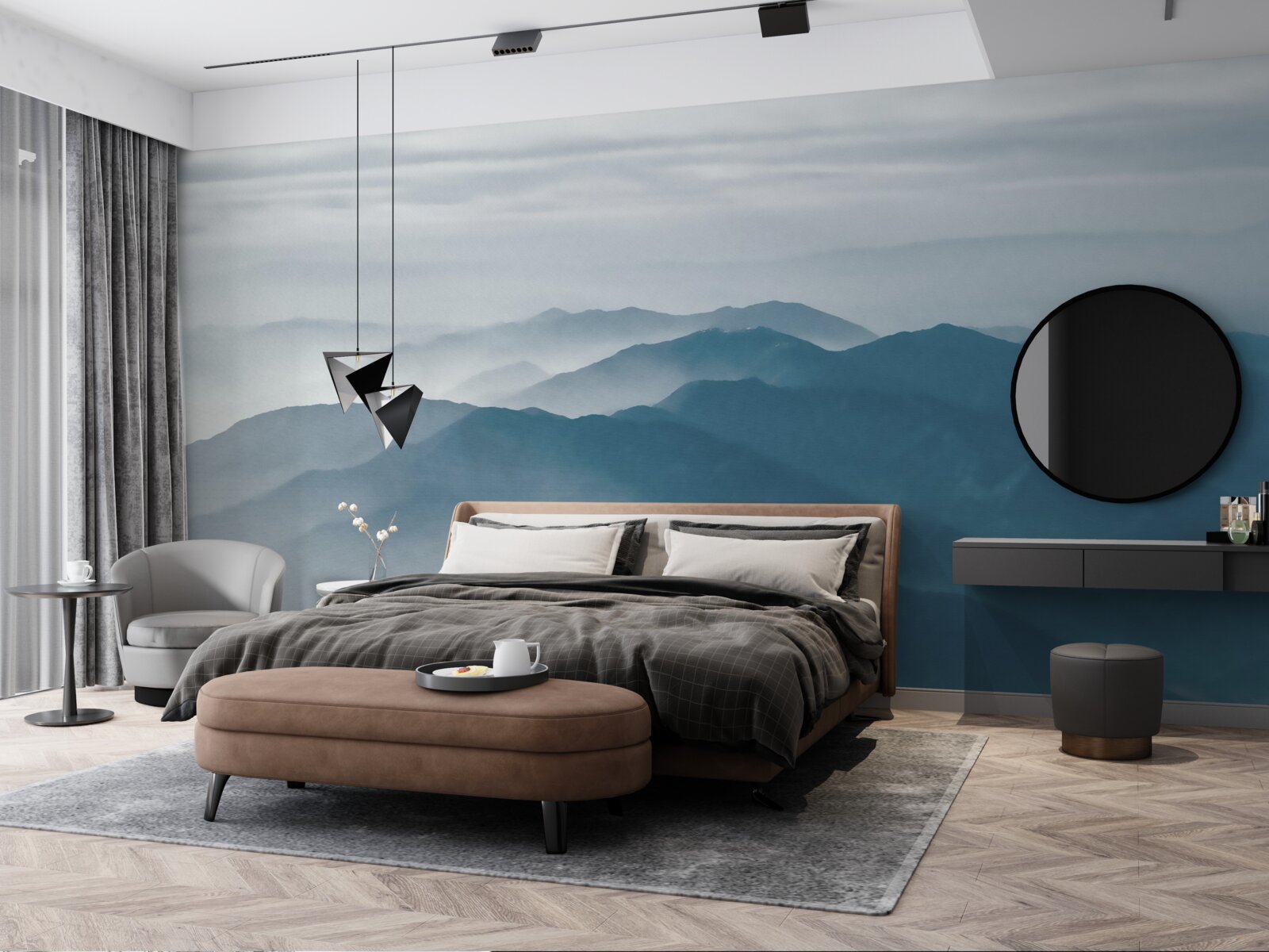 Fototapeta poranna mgła spowija szczyty gór