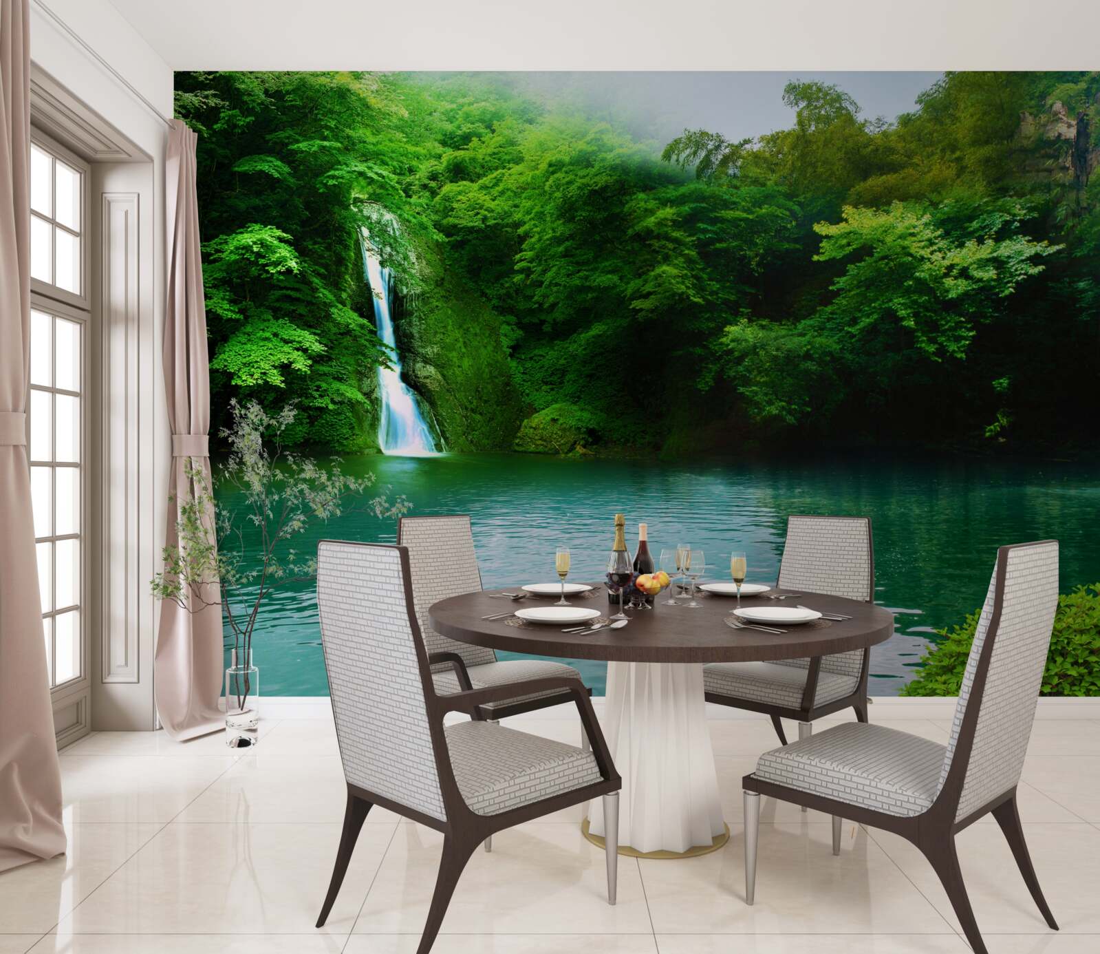 Fototapeta leśny wodospad płynący z wysokiej góry