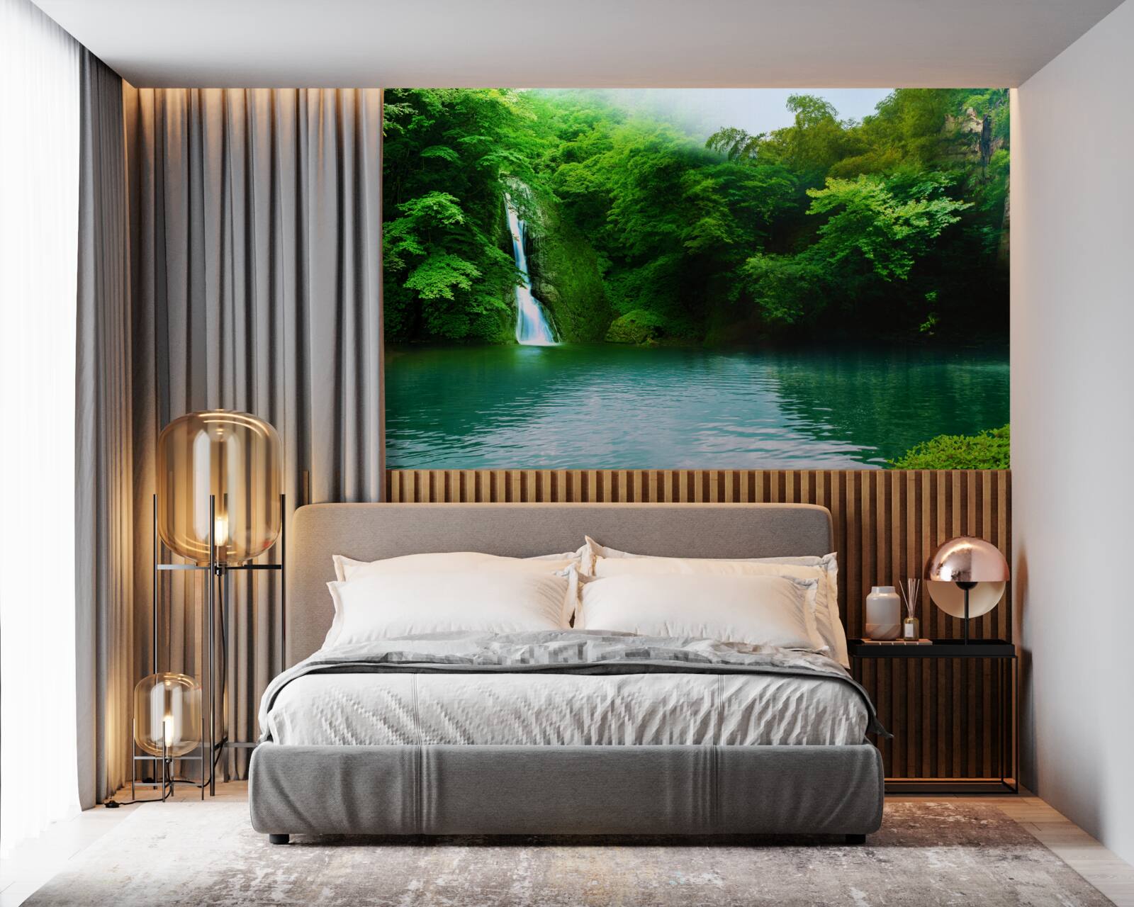 Fototapeta leśny wodospad płynący z wysokiej góry