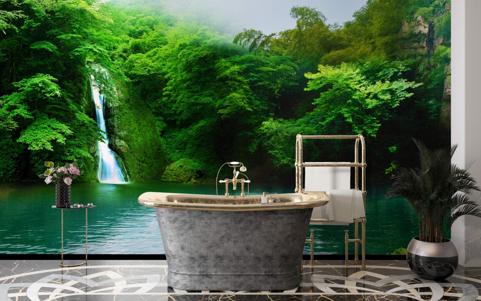 Fototapeta leśny wodospad płynący z wysokiej góry