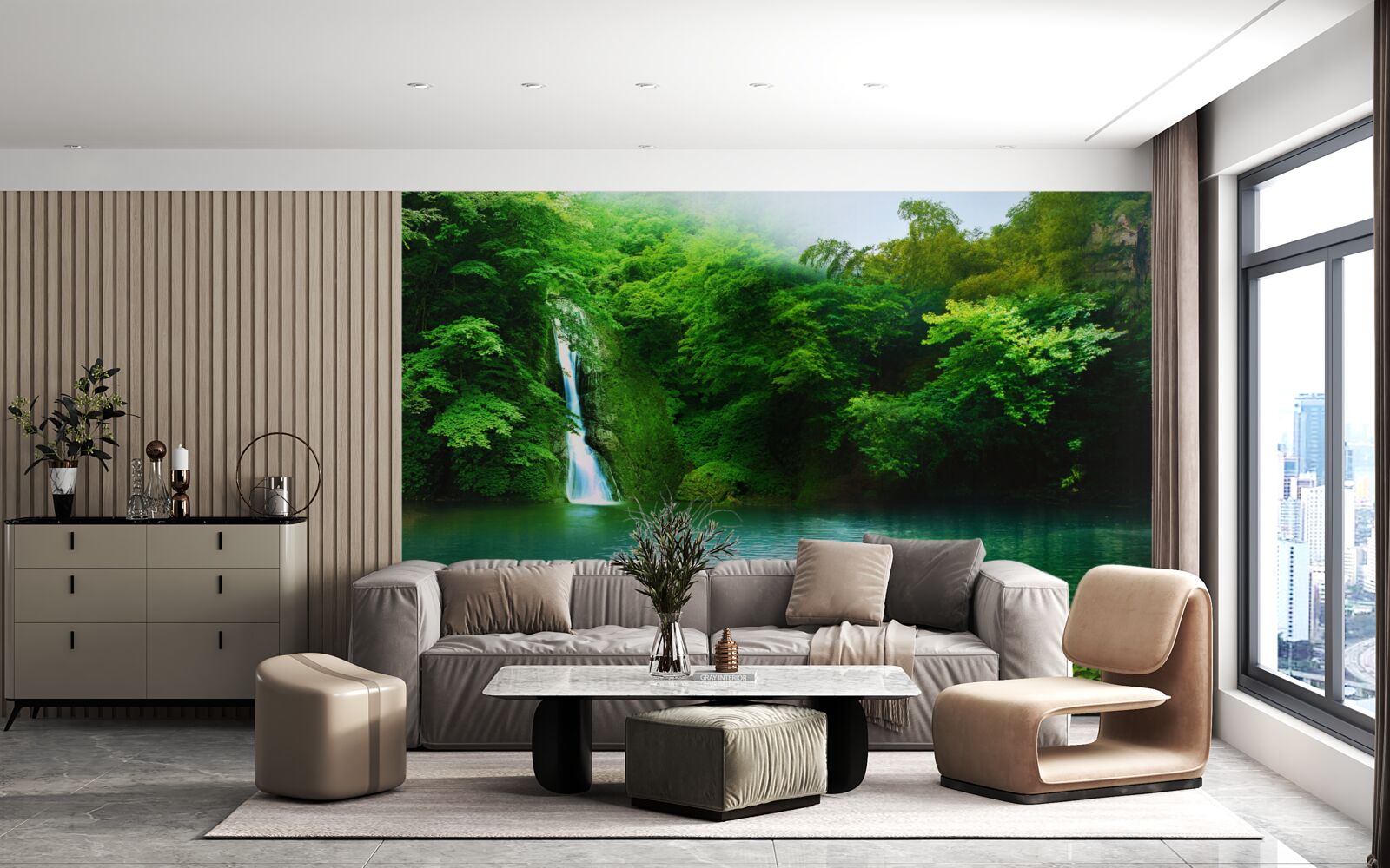 Fototapeta leśny wodospad płynący z wysokiej góry