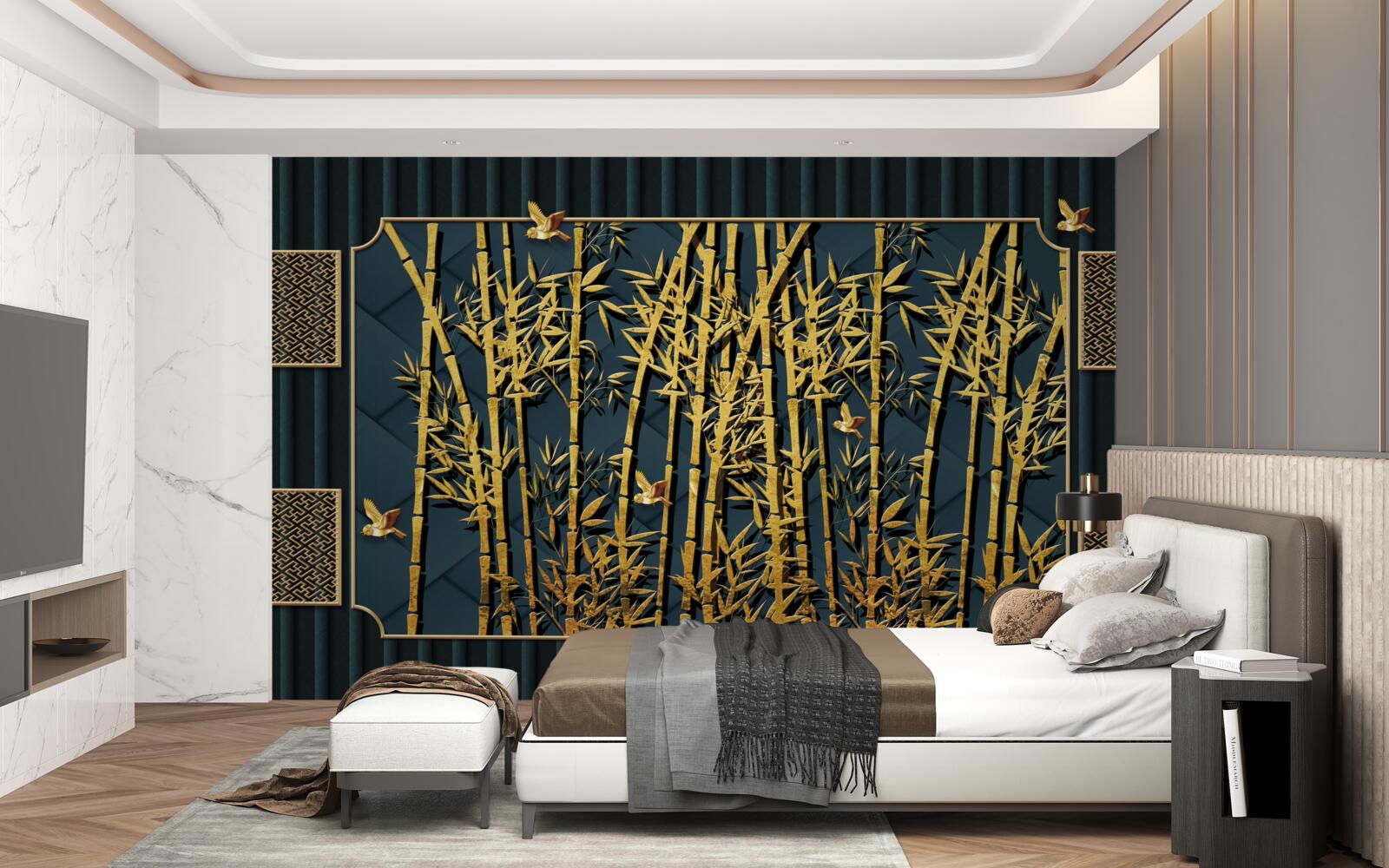 Fototapeta bambusowy las skąpany w złocie