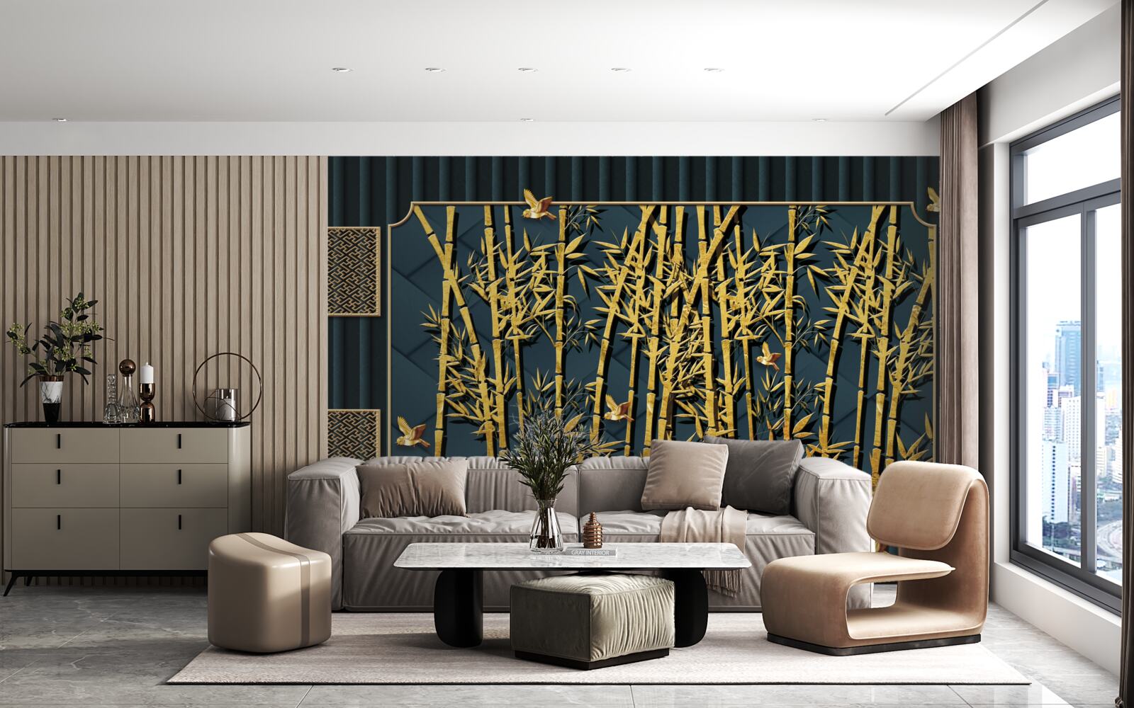 Fototapeta bambusowy las skąpany w złocie