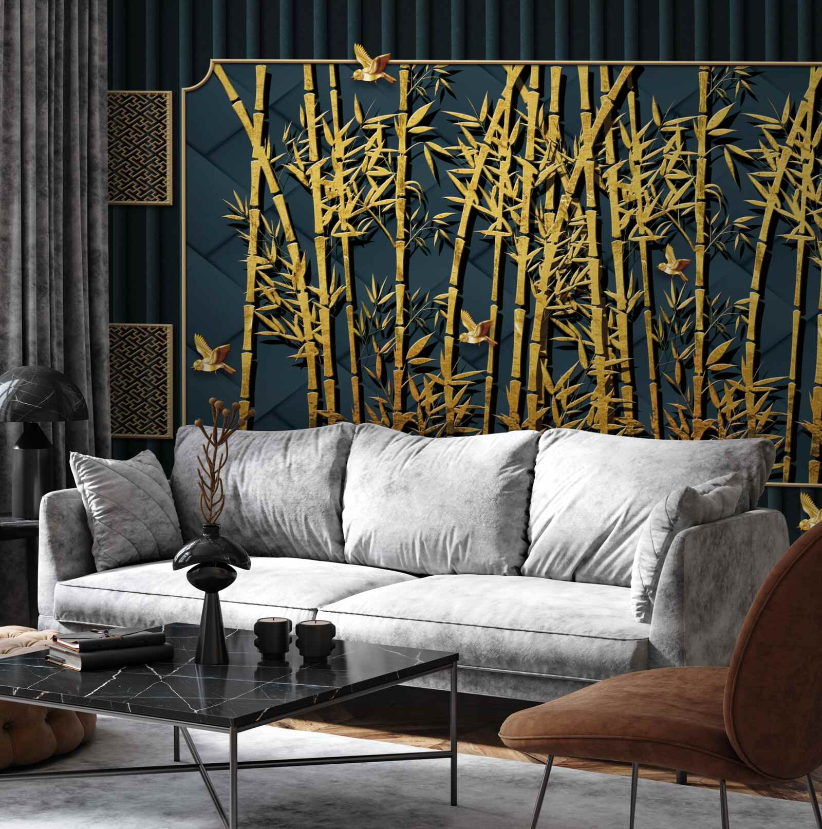 Fototapeta bambusowy las skąpany w złocie