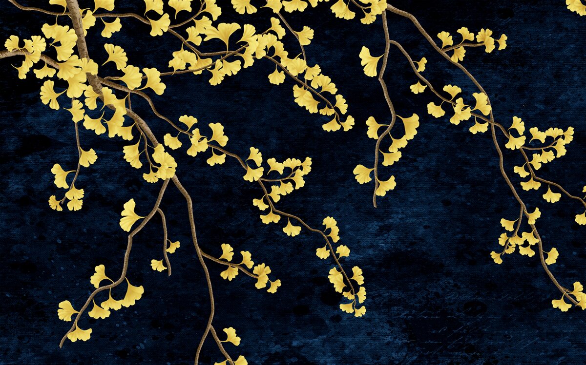 Fototapeta gałęzie żółtych liści na tle nocnego nieba