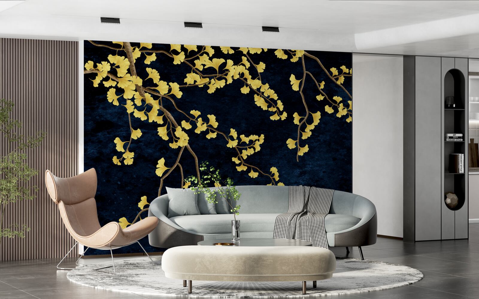 Fototapeta gałęzie żółtych liści na tle nocnego nieba