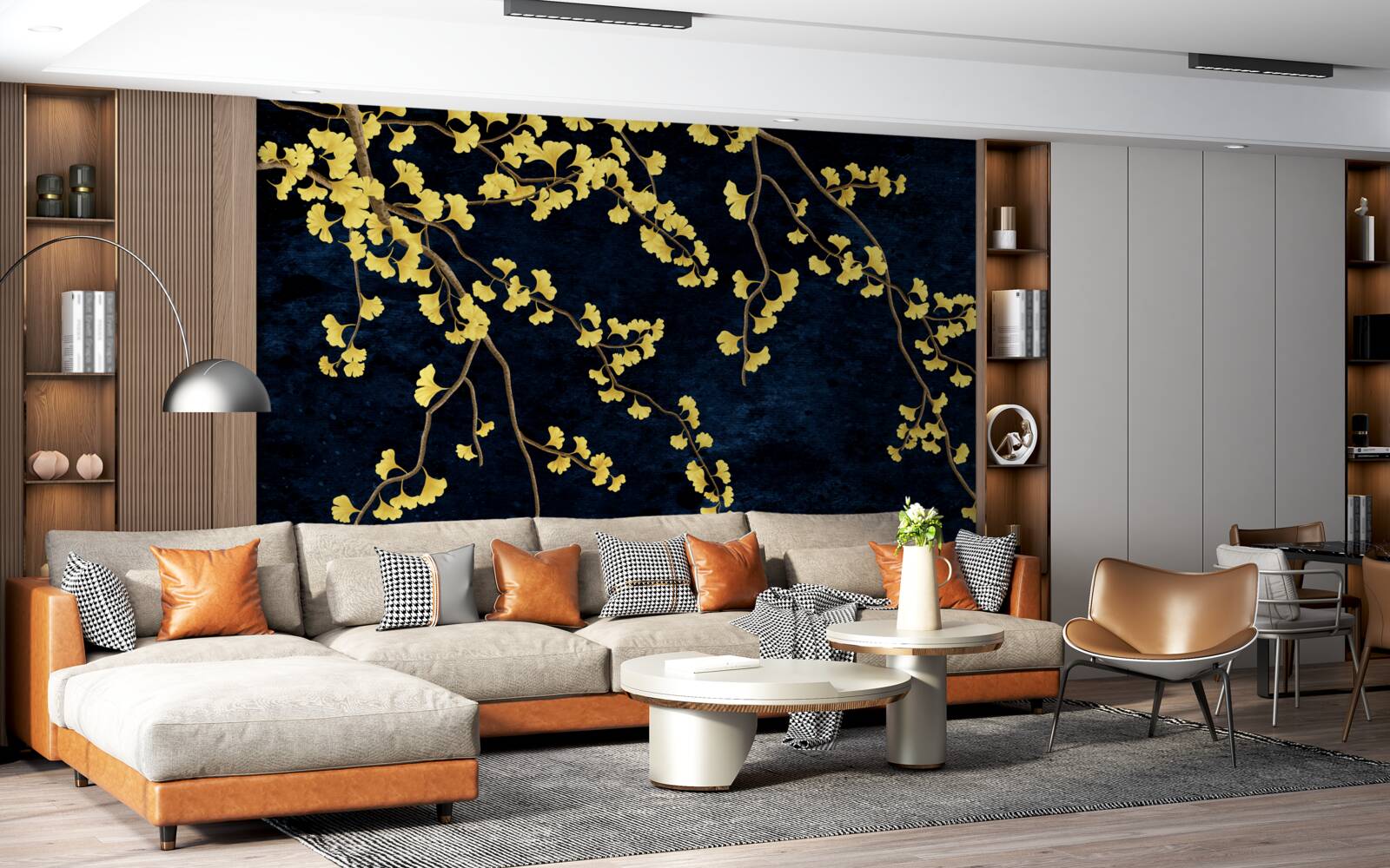 Fototapeta gałęzie żółtych liści na tle nocnego nieba