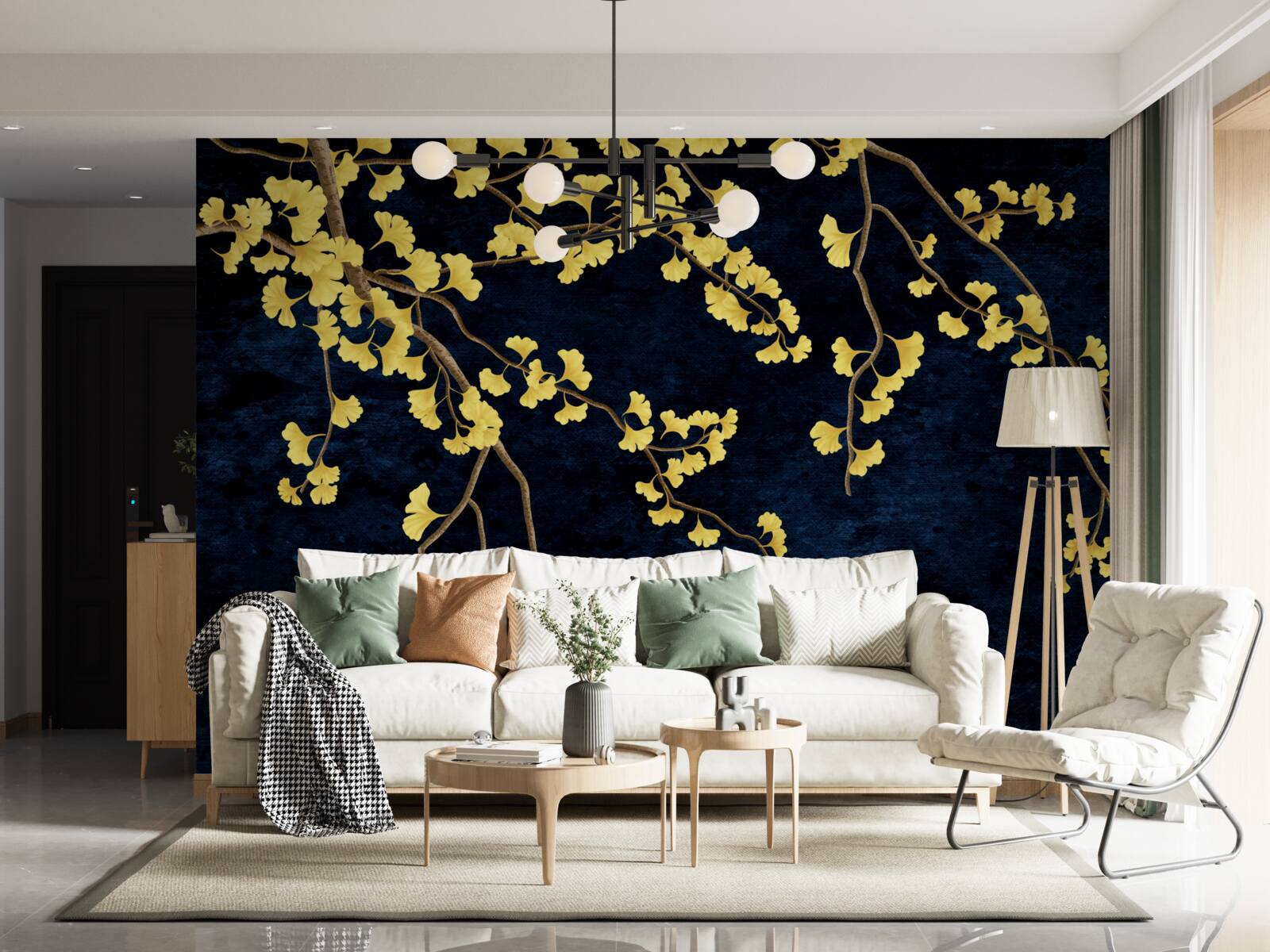 Fototapeta gałęzie żółtych liści na tle nocnego nieba