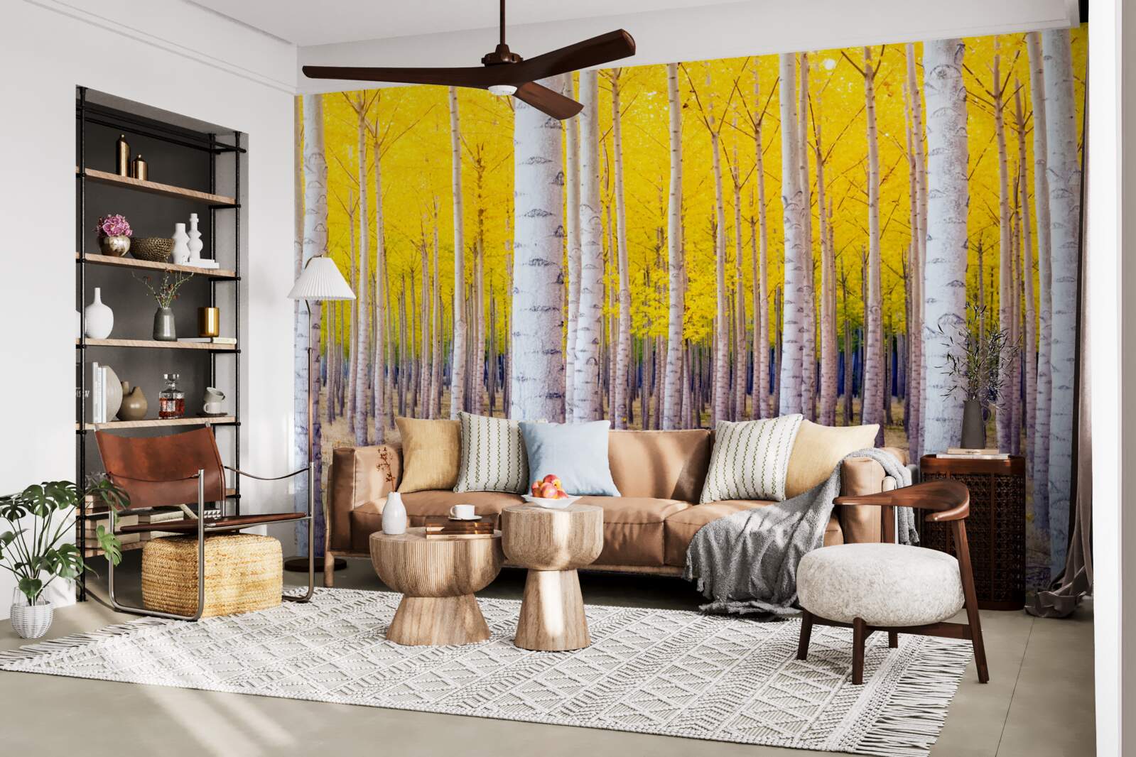 Fototapeta jasnożółte kolory rozjaśniają się w brzozowym lesie