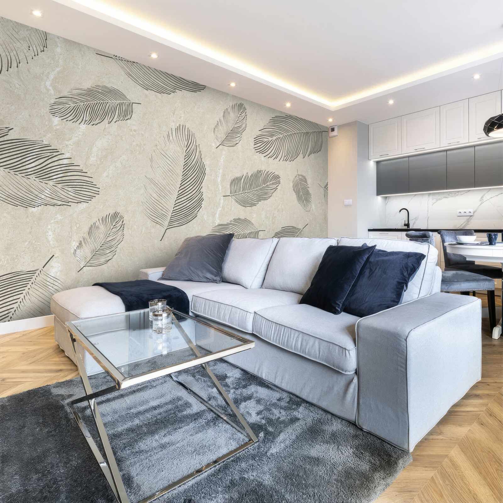 Fototapeta jasne tło ozdobione szarymi piórami