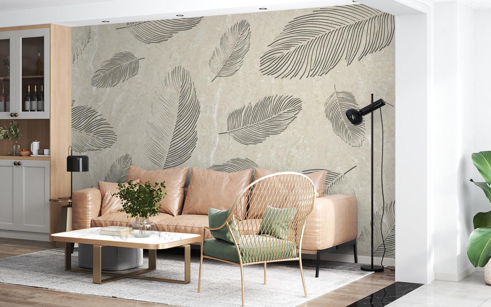 Fototapeta jasne tło ozdobione szarymi piórami