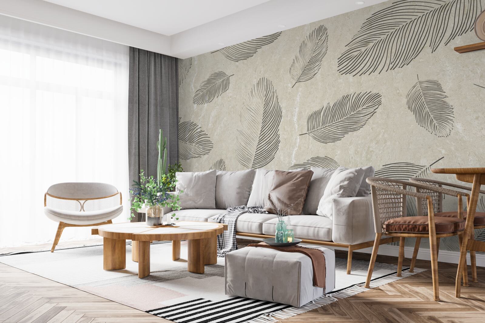 Fototapeta jasne tło ozdobione szarymi piórami