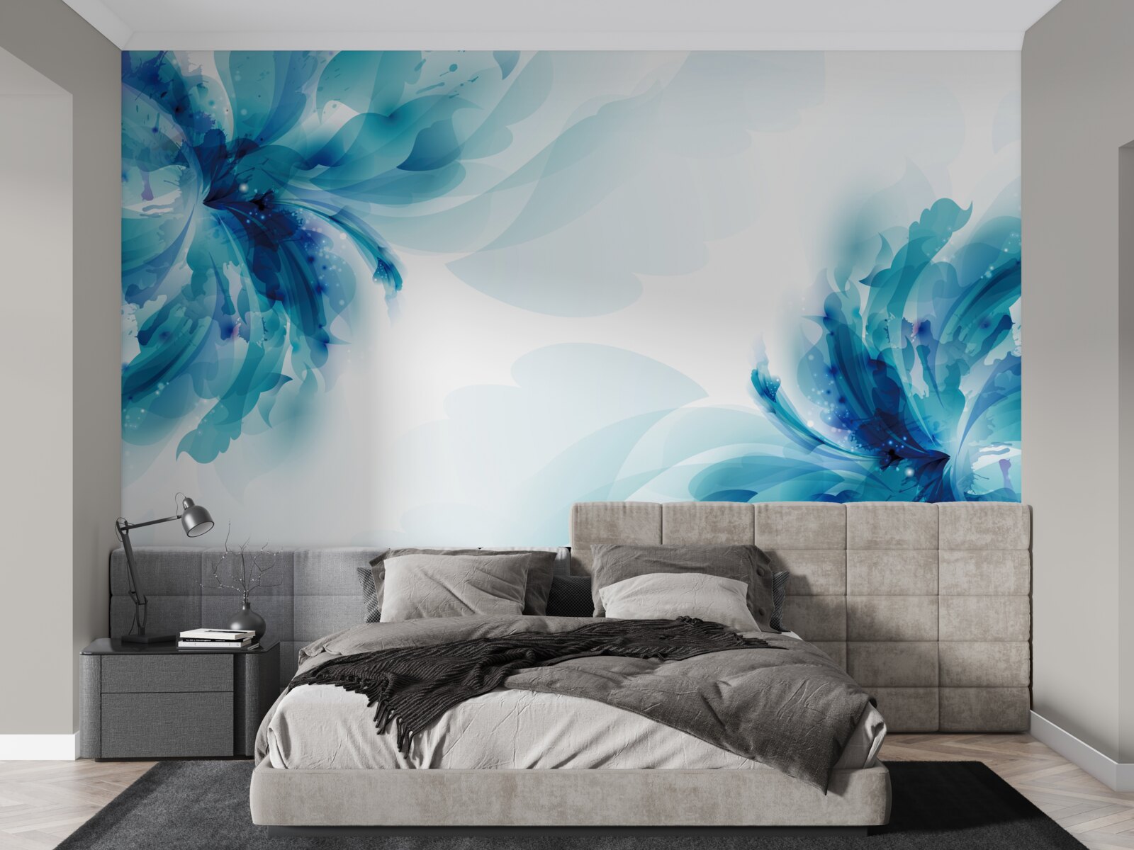 Fototapeta dwa duże narysowane niebieskie pąki